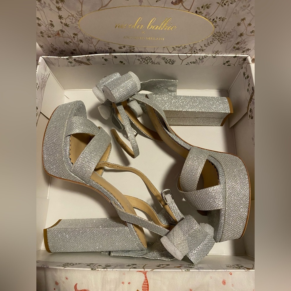 Antonio Melani x Nicola Bathie Lila Bow Detail Platform Dress Sandals silver - Picture 3 of 9